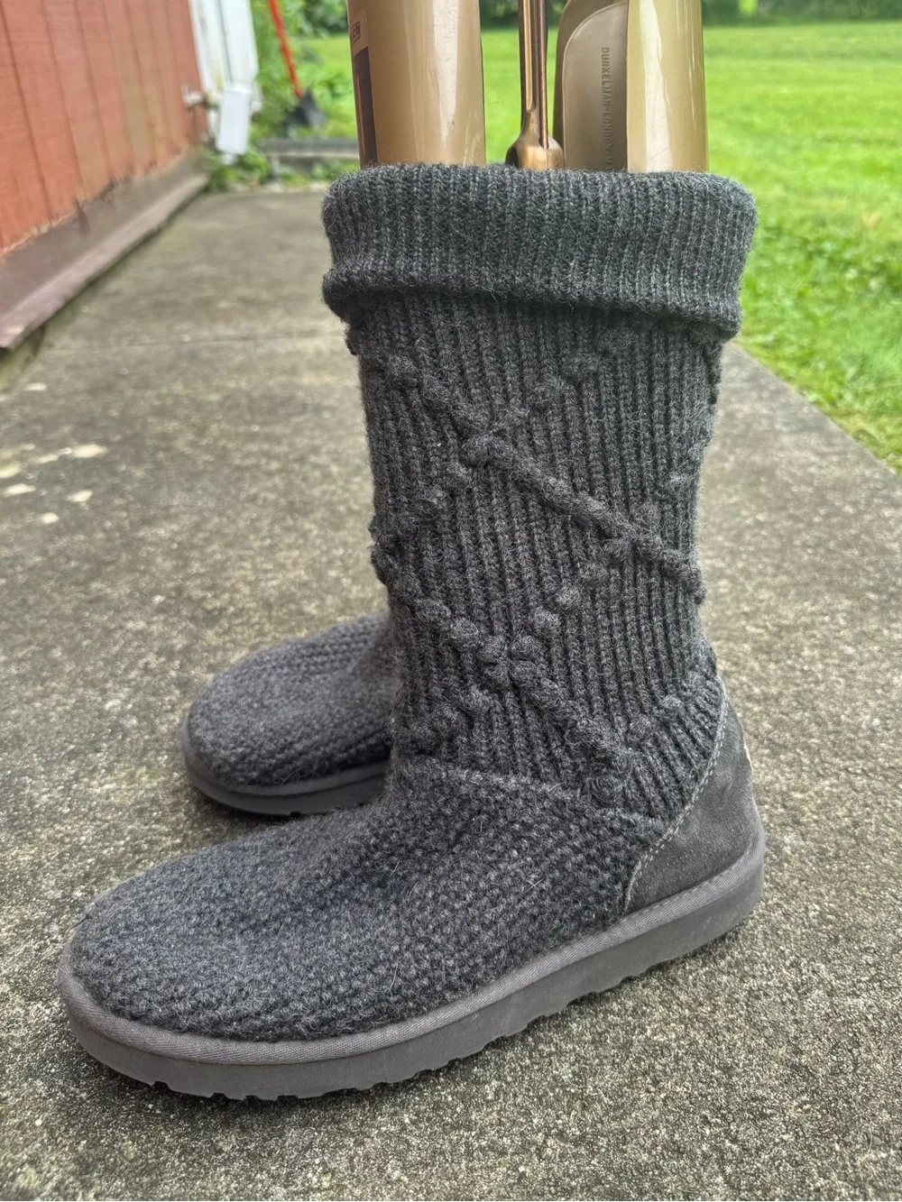 UGG Classic Gray Knit Argyle Sweater Boots Size 10
